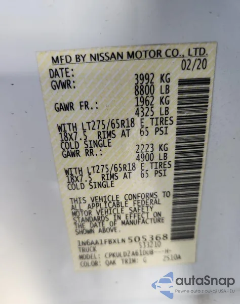 2020 Nissan Titan Xd Sv из США, поврежденный, VIN 1N6AA1FBXLN505368